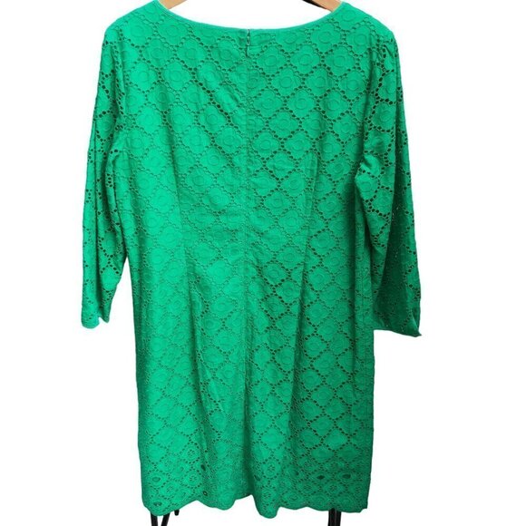 Talbots Lace Overlay Dress Size 14 Green Fully Lined 100% Cotton Back Zip EUC - Picture 4 of 7
